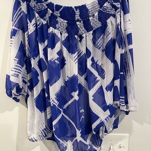 Lane Bryant Abstract Blue and White Blouse